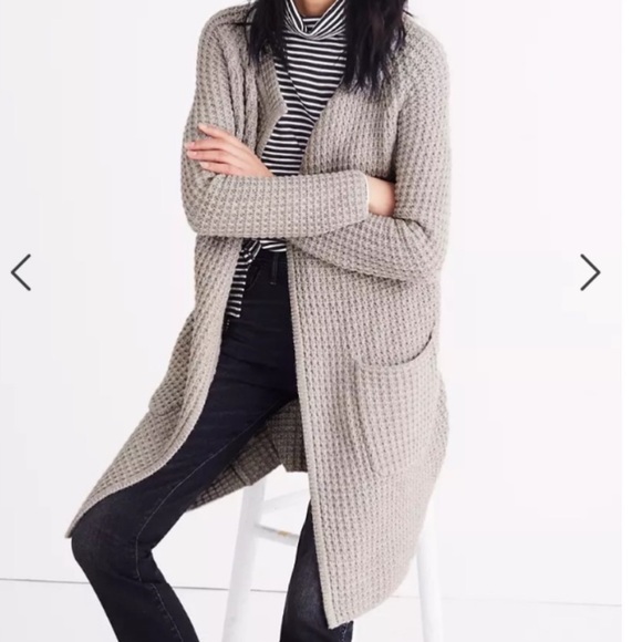 Madewell Waffle Stitch Long Sweater Cardigan Coat Pockets Gray/Silver Wool Blend - Picture 16 of 16